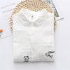 STVY Fish Bones Cat Embroidery Women Shirts Spring White Blouses Ladies Tops Female Blusas Camisa Double Cotton Yarns Clothes