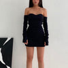 SUCHCUTE Gothic Vintage Sexy Dress Womne Off Shoulder With Gloves Streetwear Evening Outfits Aesthetic Lady Skinny 90s Dresses
