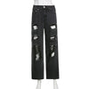 SUCHCUTE Hole Black Hip Hop Pants Women Harajuku Casual Baggy Jeans Hight Waist Aesthetic Denim Trouser Streetwear Female Korean