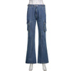 SUCHCUTE Pockets Baggy Jeans Women Mid Waist Bule Vintage Korean Straight Pants Streetwear Casual Denim Trousers Lady Autumn 90s