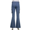 SUCHCUTE Pockets Baggy Jeans Women Mid Waist Bule Vintage Korean Straight Pants Streetwear Casual Denim Trousers Lady Autumn 90s