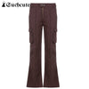 SUCHCUTE Pockets Baggy Jeans Women Mid Waist Bule Vintage Korean Straight Pants Streetwear Casual Denim Trousers Lady Autumn 90s