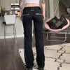 SUCHCUTE Punk Rivets Zipper Black Straight Jeans Gothic Low Waist Women Denim Trousers Aesthetic Streetwear Dark Academia Pants
