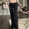 SUCHCUTE Punk Rivets Zipper Black Straight Jeans Gothic Low Waist Women Denim Trousers Aesthetic Streetwear Dark Academia Pants