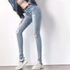 SUKE Full Length Blue Ladies Ripped Pants Supple Ladies High Waist Skinny Jeans