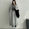 SURF Printed Winter Fleece Oversized Hooded Dress Korean Version Women Clothing Casual Sweatshirt Dress Long Tunics Streetwear