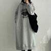 SURF Printed Winter Fleece Oversized Hooded Dress Korean Version Women Clothing Casual Sweatshirt Dress Long Tunics Streetwear
