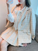 SWEETXUE Elegant Skirt Suits Women Plaid Blazer Suit Jacket + Slim Mini Skirts 2 Pieces OL Sets 2023 Ladies Outfits