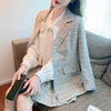 SWEETXUE Elegant Skirt Suits Women Plaid Blazer Suit Jacket + Slim Mini Skirts 2 Pieces OL Sets 2023 Ladies Outfits
