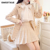SWEETXUE Elegant Skirt Suits Women Plaid Blazer Suit Jacket + Slim Mini Skirts + White Bow Shirt 3 Pieces OL Sets 2023