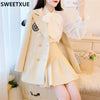 SWEETXUE Elegant Skirt Suits Women Plaid Blazer Suit Jacket + Slim Mini Skirts + White Bow Shirt 3 Pieces OL Sets 2022