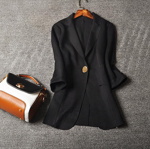 2022 Women White Blazer Slim Casual One Button Suit Coat Outerwear Office Lady Solid Blazer