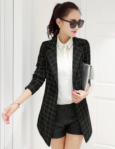 Long Women's Blazers Plaid Suit Coat 2022 Spring And Autumn Fashion Office Lady Blazer Work Wear Jacket