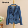 Women Blazer Jacket Coat Spring 2022 Denim Casual Blazers Women Slim Coat Cotton Women Blazers 5XL Big Size Office Blue