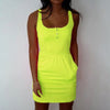 Women Neon Boho Summer Sleeveless Casual Party Mini Dress Holiday Beach Sundress Tank Button candy 7 color big size 5XL