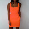 Women Neon Boho Summer Sleeveless Casual Party Mini Dress Holiday Beach Sundress Tank Button candy 7 color big size 5XL