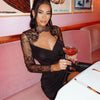 Women's Summer Sexy Lace Dress Female Long Sleeve V Neck Black Bodycon Mini Dresses