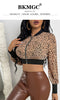 BKMGC Short Jacket Women Spring 2023 Sexy Lantern Sleeve Leopard Print Zipper Open Navel Autumn 2793