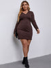Knitted Long Sleeves Mini Dress Women 2023 Spring Sexy V Neck Button Solid Plus Size Casual Bodycon Dresses Woman