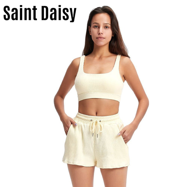 SaintDaisy Shorts Sets Coming Home Outfit Casual Sleeveless Sporty Pockets Pullover Yoga Running Set 2 Pieces 44404 SHORT Summer