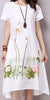 Summer Dress Plus Size Short Sleeve White Women Dress Casual Cotton Linen Dress Lotus Printing O-Neck Vestidos de Festa