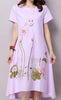 Summer Dress Plus Size Short Sleeve White Women Dress Casual Cotton Linen Dress Lotus Printing O-Neck Vestidos de Festa