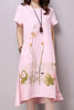 Summer Dress Plus Size Short Sleeve White Women Dress Casual Cotton Linen Dress Lotus Printing O-Neck Vestidos de Festa