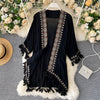 Saliency Bohemian Retro Ethnic Heavy Industry Embroidery Cardigan Jacket Female Design Sense Tassel Holiday Sunscreen Top Tide