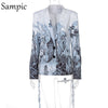 Sampic 2022 Autumn Winter Tie Dye Print Blazer Jackets Tops Women Casual Office Female Coat Skinny Long Blazer Suit