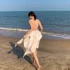 Sanya seaside holiday beach skirt pearl chain backlight fabric big bow dress super Fairy