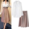 Sashes Graceful Autumn Vintage Elegant Women Two Piece Set Vogue Full Sleeve Shirt Tops And Plaid Skirt 2 Piece Set Women SL141