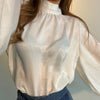 Satin Blouse Long Lantern Sleeve Office Chic Ladies Shirt White Korean Clothing Black Spring Blouses Women Top Chemise