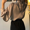Satin Blouse Long Lantern Sleeve Office Chic Ladies Shirt White Korean Clothing Black Spring Blouses Women Top Chemise