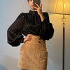 Satin Blouse Long Lantern Sleeve Office Chic Ladies Shirt White Korean Clothing Black Spring Blouses Women Top Chemise