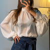 Satin Blouse Long Lantern Sleeve Office Chic Ladies Shirt White Korean Clothing Black Spring Blouses Women Top Chemise