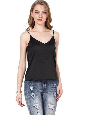 Satin Camis Silk Halter Top Women Cami Sexy Camisole Summer Streetwear White Deep V Neck Sleeveless Tank Tops Tees Black Pink