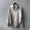 Satin Silk Shirt Autumn Spring Office Button Up Chic Drop Shoulder Blouse Women White Top Loose Street Shirts Ropa Para Mujer