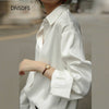 Satin Silk Shirt Autumn Spring Office Button Up Chic Drop Shoulder Blouse Women White Top Loose Street Shirts Ropa Para Mujer