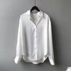 Satin Silk Shirt Autumn Spring Office Button Up Chic Drop Shoulder Blouse Women White Top Loose Street Shirts Ropa Para Mujer
