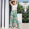 Satin Silk printing Bohemian High waist Wide Leg Pants Women Casual Loose big size summer Straight pants Ladies lace-up trousers