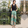 Satin Silk printing Bohemian High waist Wide Leg Pants Women Casual Loose big size summer Straight pants Ladies lace-up trousers