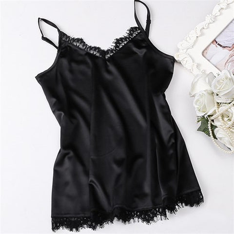 Satin Top With Lace Camisole Tank Tops Women Shirt Ladies Satin Camis top Female Sleeveless Fitness Summer Blouse plus size 3XL