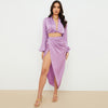 Satin Two Piece Midi Dress Sexy Party Deep V-neck Bodycon Dress Night Club Lantern Sleeve Casual Dress For Women Summer 2022