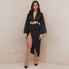 Satin Two Piece Midi Dress Sexy Party Deep V-neck Bodycon Dress Night Club Lantern Sleeve Casual Dress For Women Summer 2022