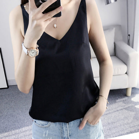 Satin V Neck Camisole Tops Casual Summer Women Sexy Sleeveless Solid Color Tops Sleepwear Camis Bralette NQ814266