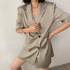 Satin blazer for women summer 2022 casual minimalist ladies short sleeves suit jackets office lady blazers thin coats outerwear