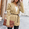 Women V-Neck Solid Colors Mid-Length Casual Office Blazer Buttonless Puff Sleeve Blazer Spring Autumn Commute Jackets