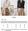 Silk white shirt female in the spring and autumn 2023 chic black mulberry silk v-neck blouse senior professional suit collar