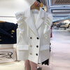 Temperament Flying Sleeve White Blazers Women Sleeveless Ruffles Vest Suits 2023 Fall Office Lady Double Breasted Notched Jacket