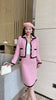 2023 autumn and winter women's clothing styles Color Matching Pink Skirt Two-Piece Set 0909